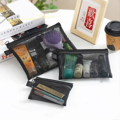 Fashion Large Capacity Mesh Cosmetic Bag Square Bag Zipper Bag Makeup Bag Pencil Cases Wash Pouch Cosmetic