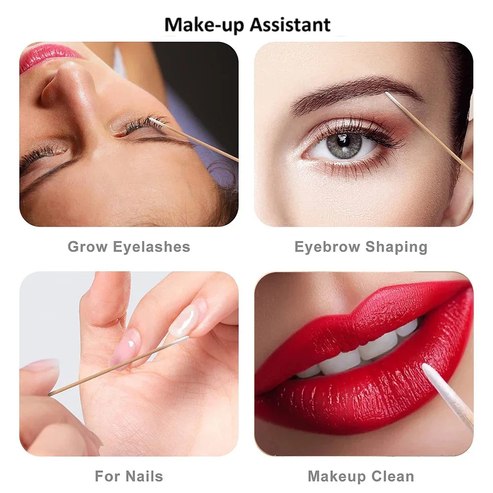 500/100/300pcs Disposable Wooden Micro Bud Swabs Lint Free Eyelash Extension Glue Removing Tools Makeup Mini Brush