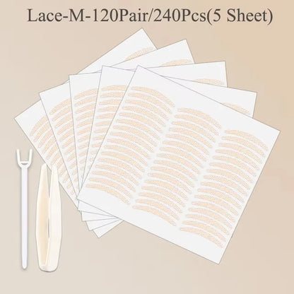 240Pcs Lace Invisible Double Eyelid Tape Clear Beige Stripe Self Adhesive Natural Eye Makeup Sticker With Auxiliary Tool For Daily Salon Cosmetic Supply