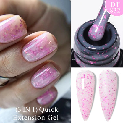 MEET ACROSS 7ml Quick Extension Gel Nail Polish Glitter Pink Gold Purple Milky White UV Gel Finger Prolong Varnish For Nails