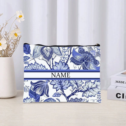 Luxury Custom Name Cosmetic Bag Floral Personalized Makeup Pouch Travel Lipstick Organizer Trendy Make Up Clutch Canvas Purse