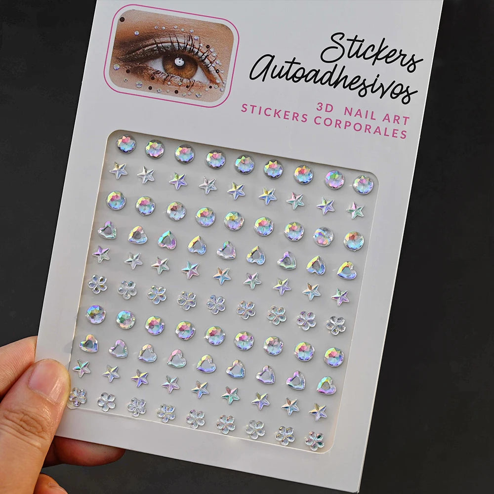 132/162/216/900pcs Coorful Diamonds Tattoos Stickers 3/4/5/6mm Face Rhinestones Tattoo for Party Body/Eye Makeup Gem Accessories
