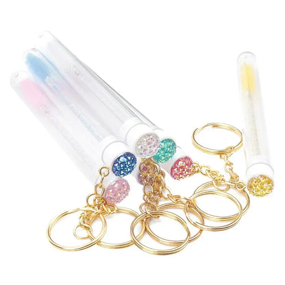 10Pcs Tube Eyelash Brush With Gold Keychain  lash extension supplies Disposable Eyelash Brush Brow and Lash Comb make up brushes