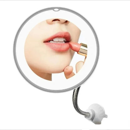 10X Magnifying LED Makeup Mirror with Gooseneck, Suction Cup, 360° Swivel
