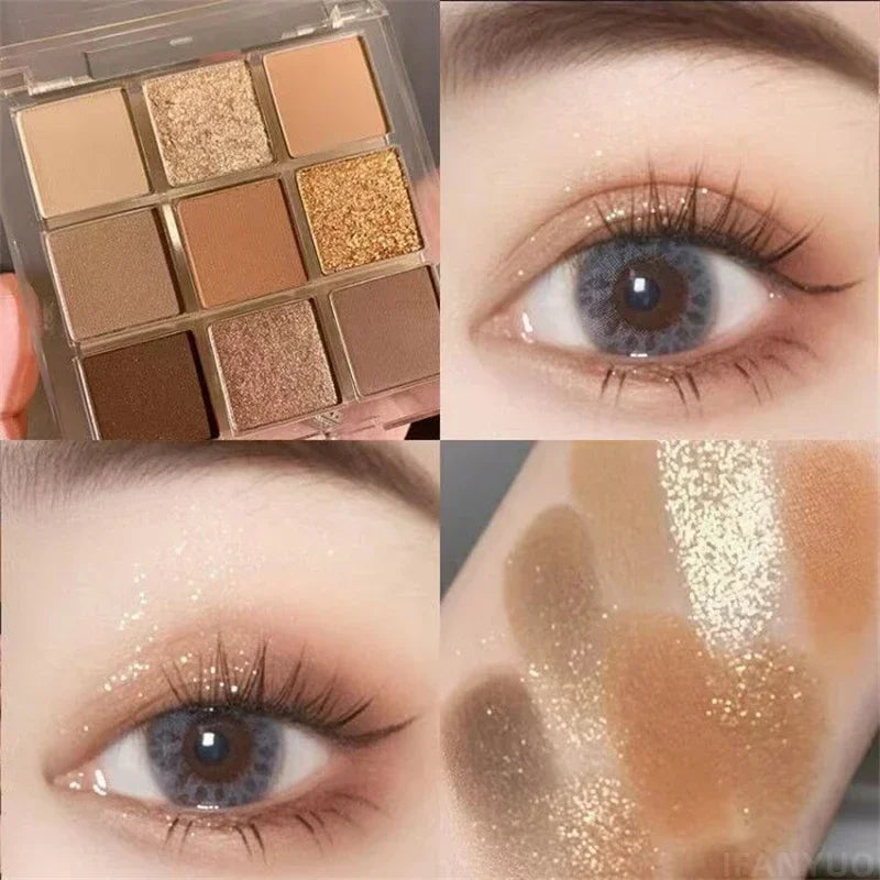 9-Color Glitter Eyeshadow Palette Pink Pearly Eyeshadow Palette Korean Charming Eye Makeup Palette Shiny Eye Shadow Eye Pigments