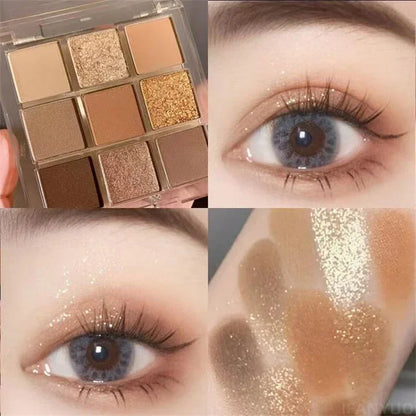 9-Color Glitter Eyeshadow Palette Pink Pearly Eyeshadow Palette Korean Charming Eye Makeup Palette Shiny Eye Shadow Eye Pigments