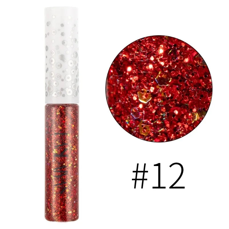 12 Color Liquid Glitter Eyeliner Pearl Shimmer Fashion Sequin Gel Waterproof Lasting Quick Dry Blue Silver Eyeliner Party Makeup