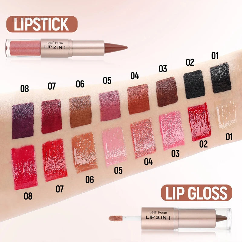 2IN1 Tapered Gradient Lipliner Pen Nude Brown Mirror Glass Lip Gloss Matte Lip Liner Waterproof Lip Contour Non Stick Makeup