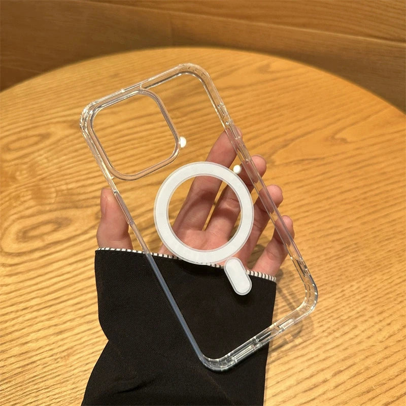 Strong Magnetic Magsafe Wireless Charging Case For iPhone 16 16E 15 14 13 12 11 Pro Max Plus Mini Hard Acrylic Silicone Cover