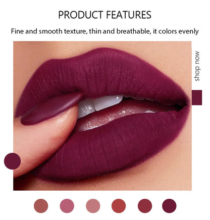 6 Colors Sexy Matte Lipstick Waterproof Long Lasting Color Rendering Non-stick Velvet Lips Liner Pencil Woman Makeup Cosmetics