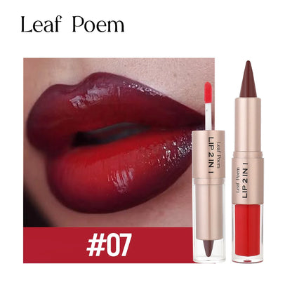 2IN1 Tapered Gradient Lipliner Pen Nude Brown Mirror Glass Lip Gloss Matte Lip Liner Waterproof Lip Contour Non Stick Makeup