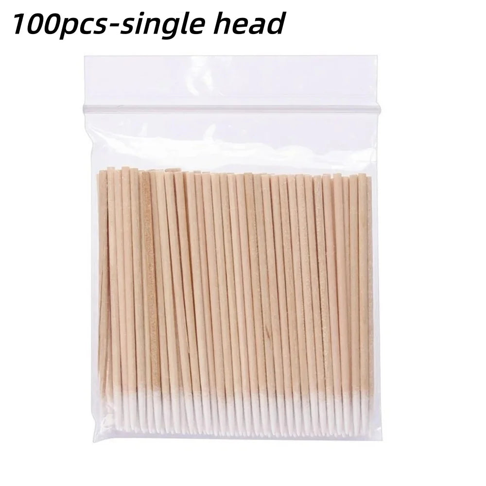 100/300/500Pcs Disposable Wood Cotton Swab Double Head Lipstick Ear Swabs Eyelash Cleaning Cotton Buds Manicure Beauty Supplies