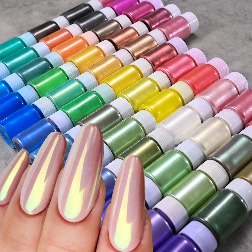 10g/Bottle White/Pink Pearlescent Nail Art Powder Sparkly Mermaid Chrome Pearl Pigment Aurora Manicure Mica Mineral Rubbing Dust