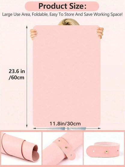 1/2pcs Pink Nail Art Table Mat Portable Foldable Nail Art Armrest Mat Microfiber Leather Soft Nail Art Mat for Nail Art Salon