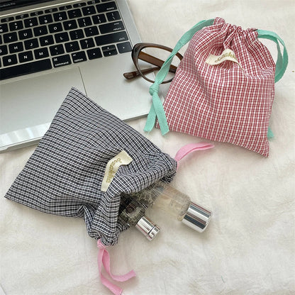 New Plaid Storage Drawstring Bag Women Cosmetics Lipstick Storage Pouch Cute Makeup Bag Christmas Gift Candy Jewelry Organizer
