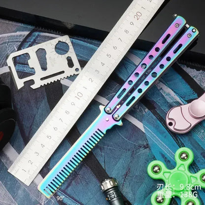 Foldable Comb Stainless Steel Practice Training Butterfly Knife Comb Beard Moustache Brushe Salon Hairdressing Styling Tool