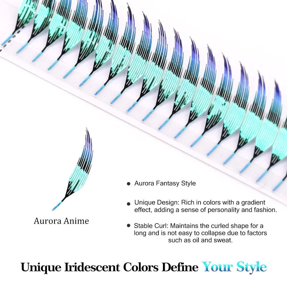 RUJADE New Colorful Shiny Manga Comic Spire Lashes Tinsel Anime Eyelash Extension Premade Fans Feather Shape Party Makeup Lashes