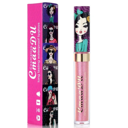 Cmaadu shimmer lip gloss beauty girl diamond glitter lip tint waterproof long lasting 12 color gold flash liquid lipstick makeup