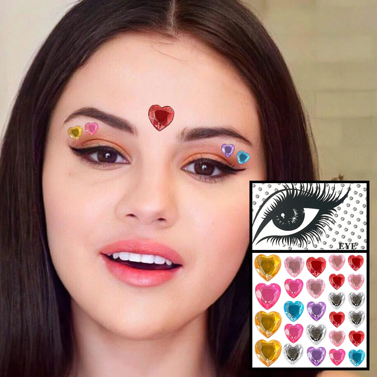 Red Heart Face Jewelry Temporary Tattoos Eye Forehead Diamonds Jewels Makeup Sticker Sparkle Water Drop Gems Nail Art Festival