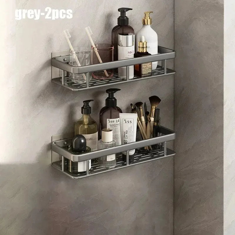 1/2/3pcs Aluminum Alloy No Drill Wall Bathroom Shelf Shampoo Rack Makeup Storage Organizer Shower Shelf Bathroom Accessories