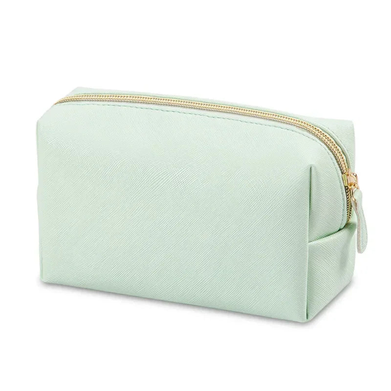 Women Cosmetic Bag Waterproof PU Leather Solid Color Makeup Pouch Travel Portable Wash Toiletry Storage Bag Organizer Purse 2023
