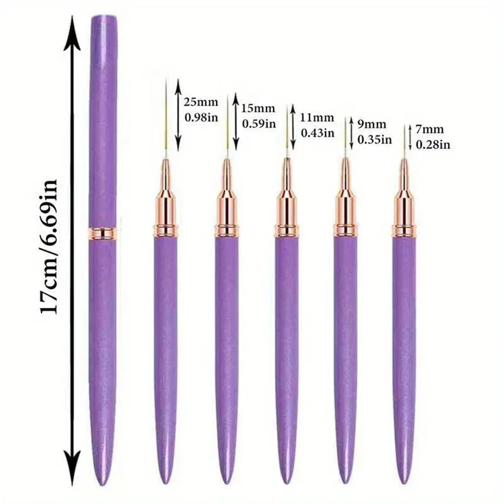 5pc/1set Nail Art Liner Brushes Long Lines Liner Brush UV Gel Polish Painting Nail Design Brush Plastic Handle Nail Drawing Pens