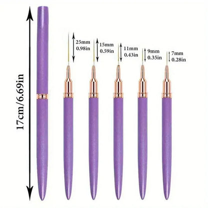 5pc/1set Nail Art Liner Brushes Long Lines Liner Brush UV Gel Polish Painting Nail Design Brush Plastic Handle Nail Drawing Pens