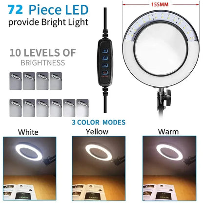 72LED 8X/10X NEW Illuminated Magnifier USB 3 Colors LED Magnifying Glass For Skincare Beauty/Table Lamp/Soldering Iron Repair