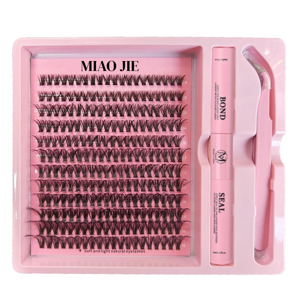 MAIOJIE DIY Clusters Lash Kit 8-16mm Mix Bond&Seal Tweezers Lash Set for Self Application Makeup Individual Eyelash Extensions
