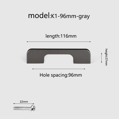 Aluminum alloy cabinet handle, gray wardrobe handle, makeup table handle, 96mm/128mm storage room cabinet handle