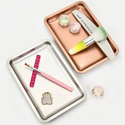 Square Stainless Steel Cosmetic Tray Eyelash Tools Tray Nail Art Equipment Plate False Nails Dish Tool Makeup Table Storage