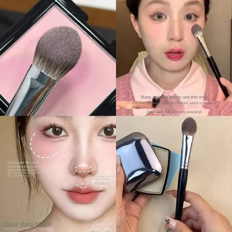 1/2Pcs Peach Heart Blusher Brush - Small Flat Precise for Powder/Cream/Liquid Blush, Makeup Tool