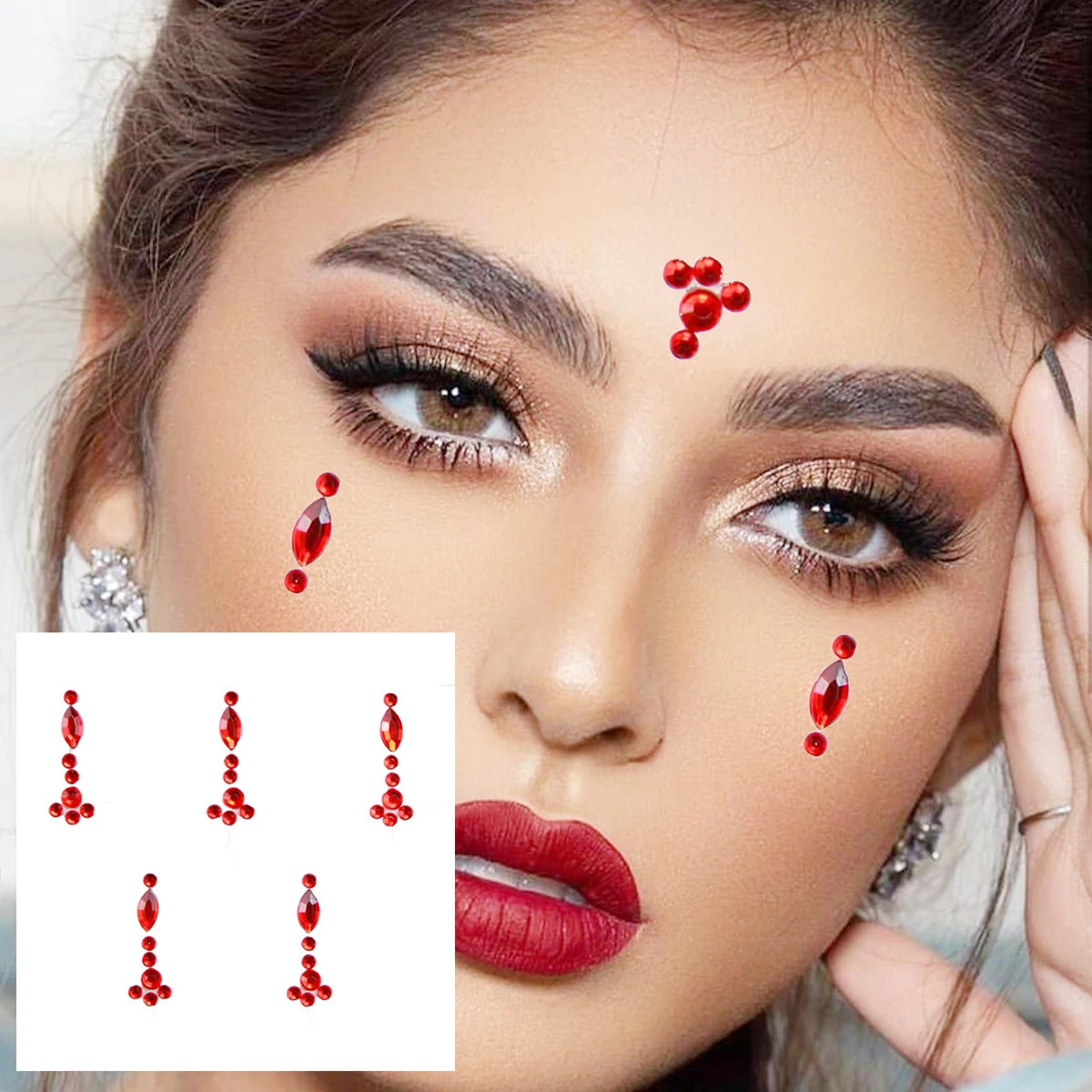 Red Heart Face Jewelry Temporary Tattoos Eye Forehead Diamonds Jewels Makeup Sticker Sparkle Water Drop Gems Nail Art Festival