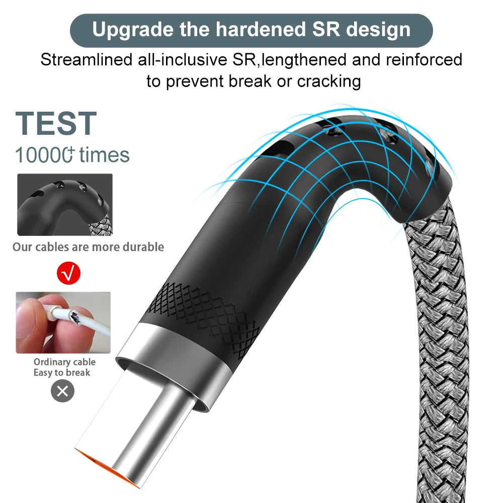 USB Type C 6A Super- Charging Cable For Huawei USB C Extended 1m 2m 3m 5m 8-Meter Cable For Xiaomi Vivo Leeco OnePlus Oppo