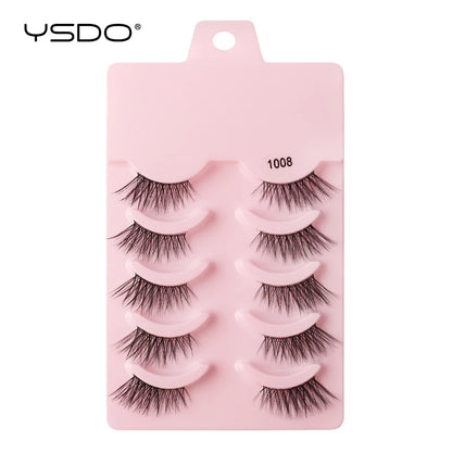 YSDO 5 Pairs Eyelashes Natural Long 3D Mink Lashes Fluffy Volume Mink False Eyelashes Cruelty Free Wispy Lashes Makeup Cilios