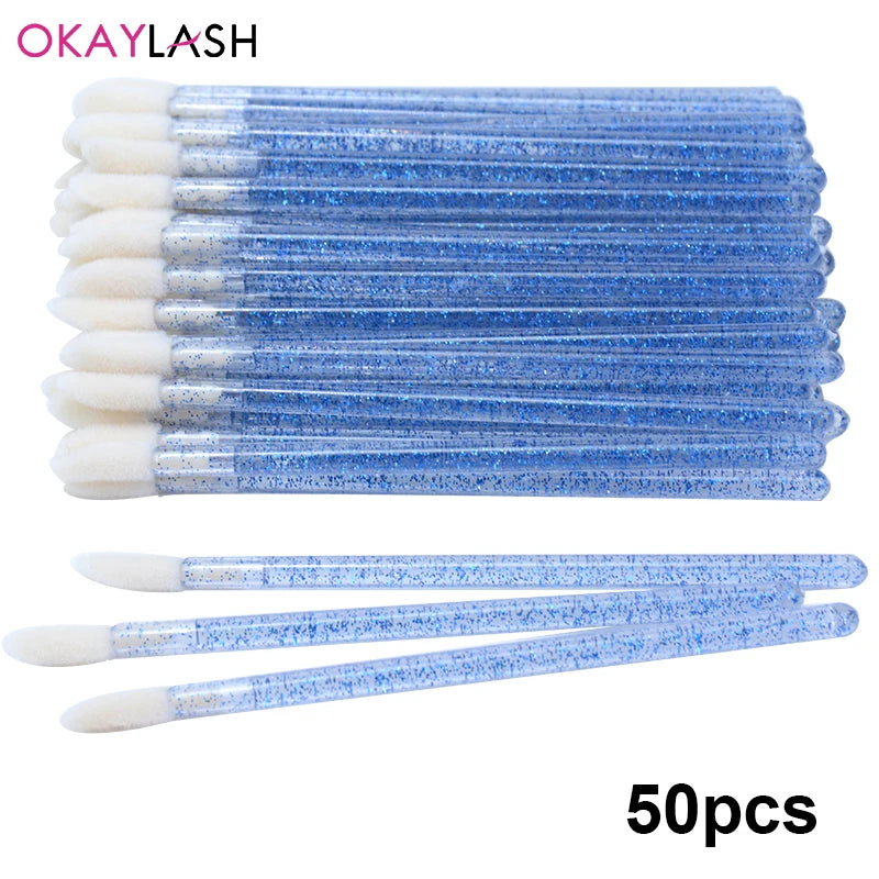 Okaylash Disposable Glitter Eyelash Extension Cleaning Brushes Crystal Micro Lip Gloss Applicator Shining Cleaner Makeup Tools