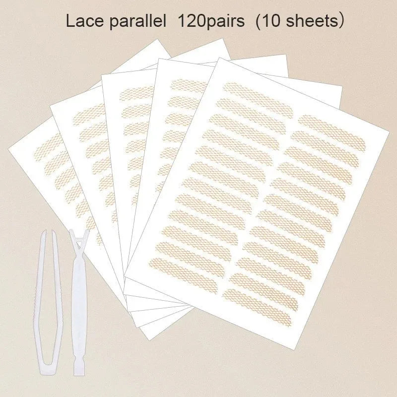 480Pcs Stealth Double Fold Eyelid Tape Fiber Sticker Lace Nature Clear Beige Stripe Self-adhesive Natural Eye Makeup with Tool