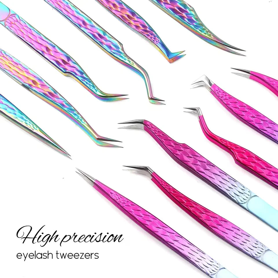 GEMERRY 1 Pcs Pink Gradient Angel Eyelash Tweezers Fiber Tips High Precision Professional Stainless Steel Tool