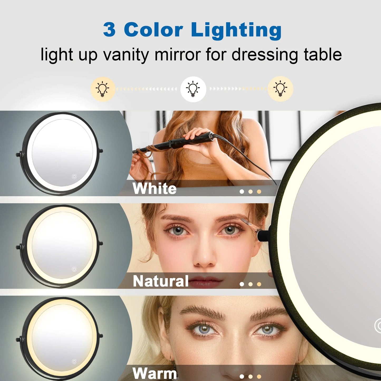 TUSHENGTU Charging Makeup Mirror With Light 10X Magnifying Double Mirrors For Makeup 360 Degrees Table Standing Cosmetic Mirror
