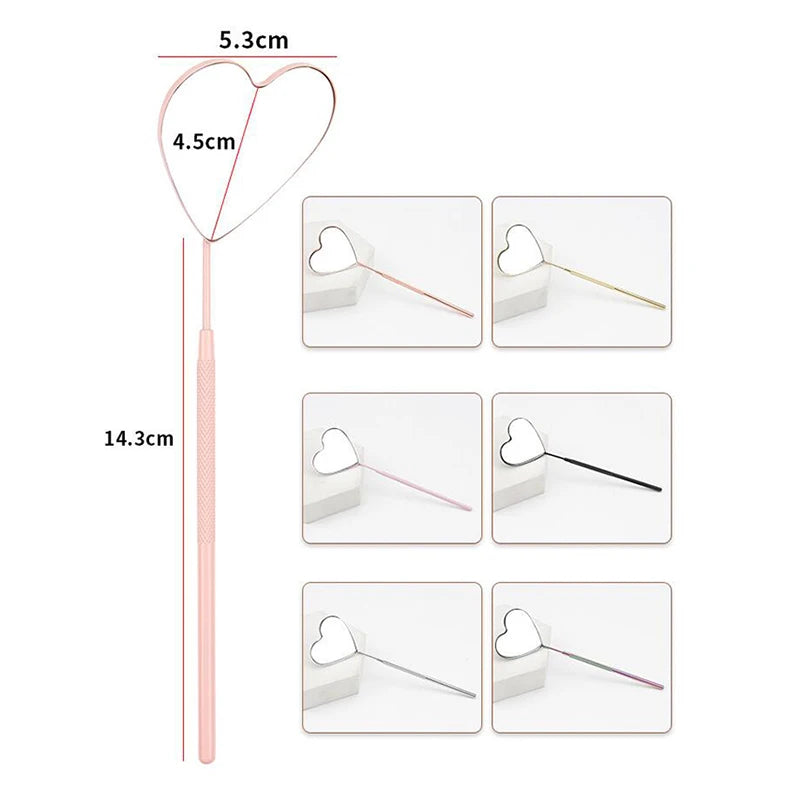 1pcs Eyelash Extension Mirror Long Style Magnify Heart Shaped Hand Mirrors For Checking False Lash Tech Supplies Makeup Tools