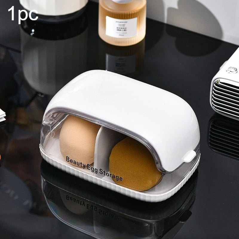 1pc Transparent Makeup Sponge Holder Dustproof Plastic Beauty Organizer Travel Home Cosmetic Storage Makeup Organizers with Lid