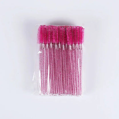 50Crystal Eyelash Comb with Holder Disposable Eyelash Extension Brush Mascara Applicator Professional Makeup Tool Set