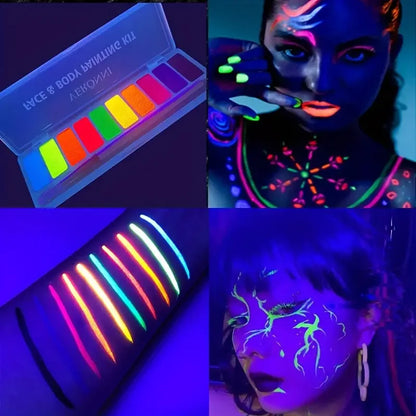 UV Luminated Black Light Body Paint Set with Brush,10 Colors Water-Soluble Paste Fluorescent Neon Oil Face Body Art Paint Makeup