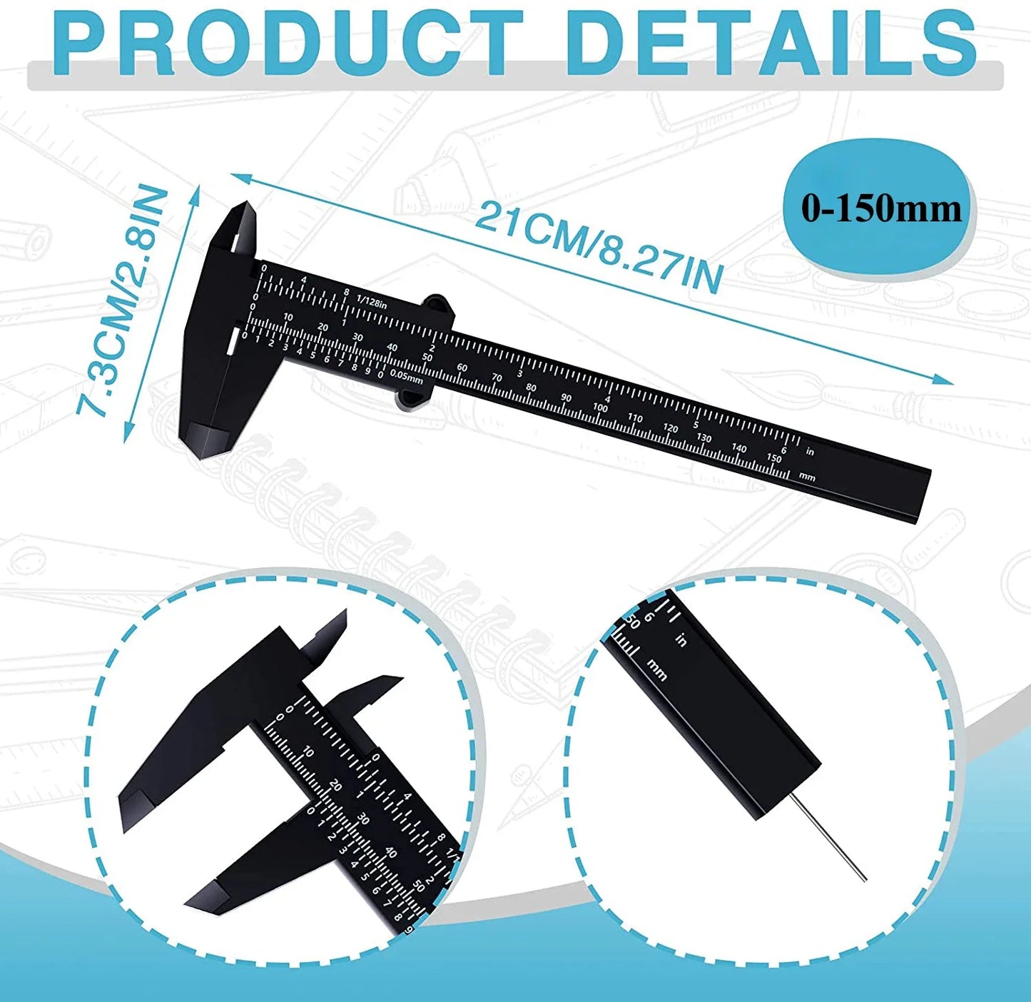 150mm Eyebrow Measuring Ruler Brow Mapping Vernier Caliper Double Scale Plastic Ruler for Eyebrow Tattoo Brow Makeup Tool