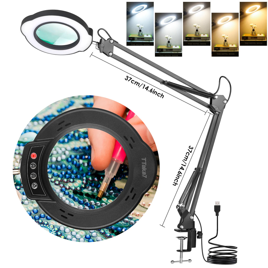 72LED 8X/10X NEW Illuminated Magnifier USB 3 Colors LED Magnifying Glass For Skincare Beauty/Table Lamp/Soldering Iron Repair