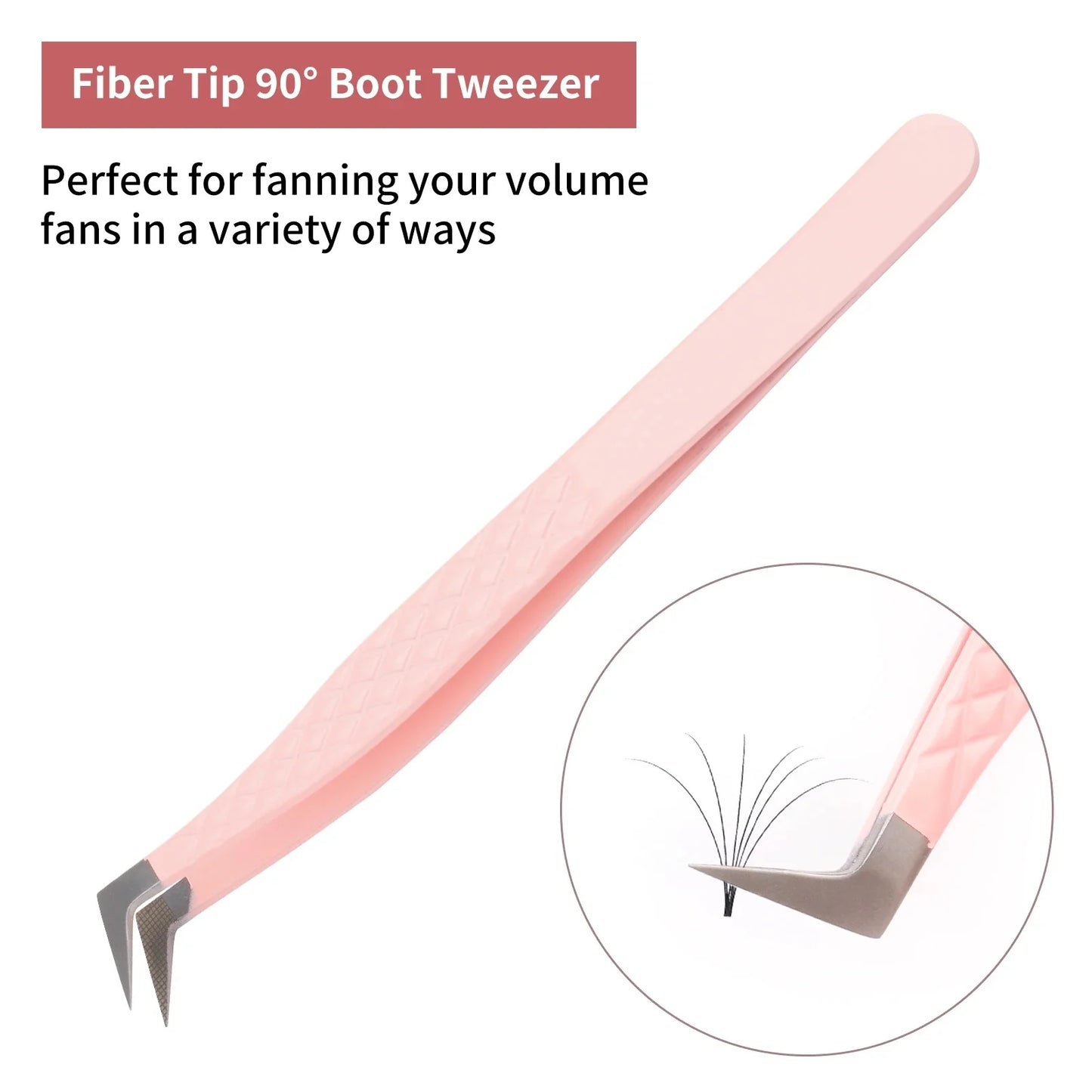 GEMERRY 1 PC Eyelash Tweezers With Fiber Tips Pink Professional Steel High Precision for Volume Fans Lashes Extensions Makeup