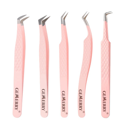 GEMERRY 1 Pcs Pink Gradient Angel Eyelash Tweezers Fiber Tips High Precision Professional Stainless Steel Tool