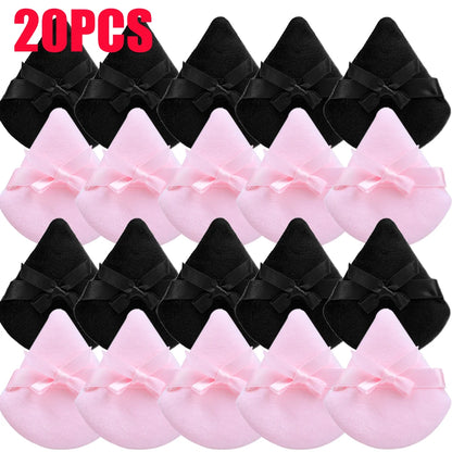 20pcs Makeup Puffs Short Fluff Bow Triangle Powder Puff Lightweight Crystal Velvet Face Eye Contouring Shadow Seal Cosmetic Puff