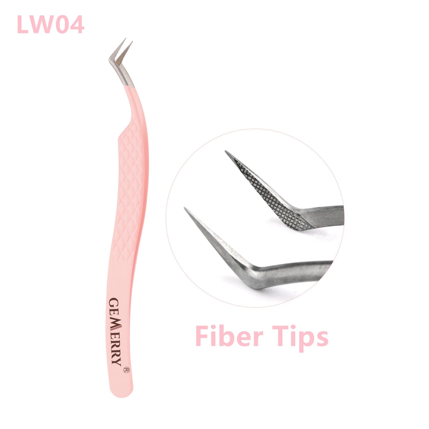 GEMERRY 1 PC Eyelash Tweezers With Fiber Tips Pink Professional Steel High Precision for Volume Fans Lashes Extensions Makeup