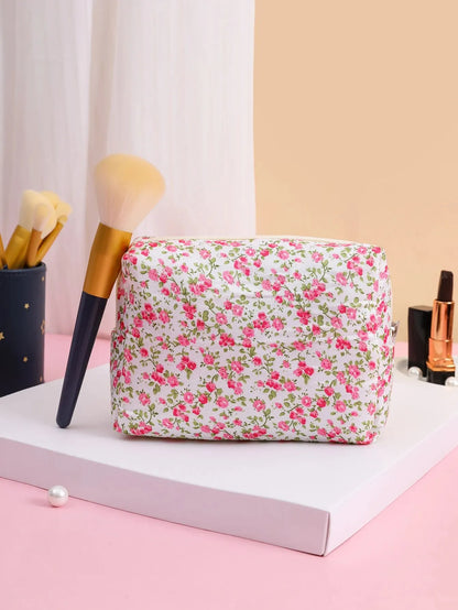 Storage Organizer Floral Puffy Quilted Makeups Bags Flower Printed Cosmetic Pouch Large Travel Cosmetics Bag Makeup Accessory